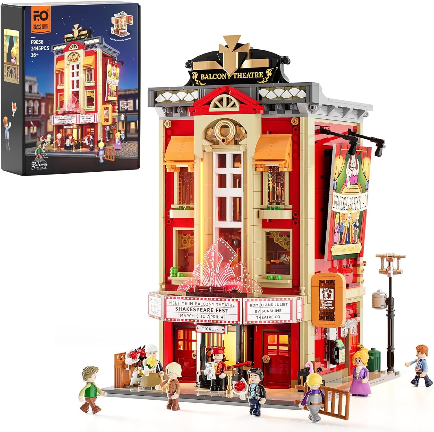 FunWhole Balcony-Theatre LED lighting building bricks set, 2445-piece multi-form modular creator house model